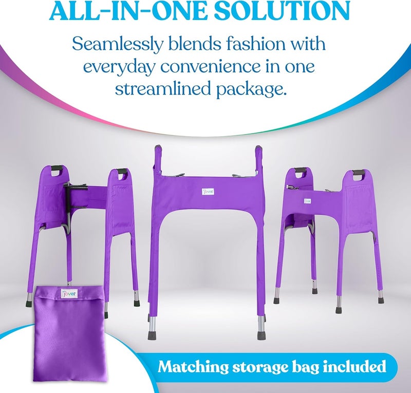 Jover – Walker Covers (Royally Purple) – Colorful Fabric Cover for Standard Folding Walker Mobility Aid with Pockets, Easy Fit Senior Walker Accessories, Washable Polyester, + Matching Storage Bag - Image 3